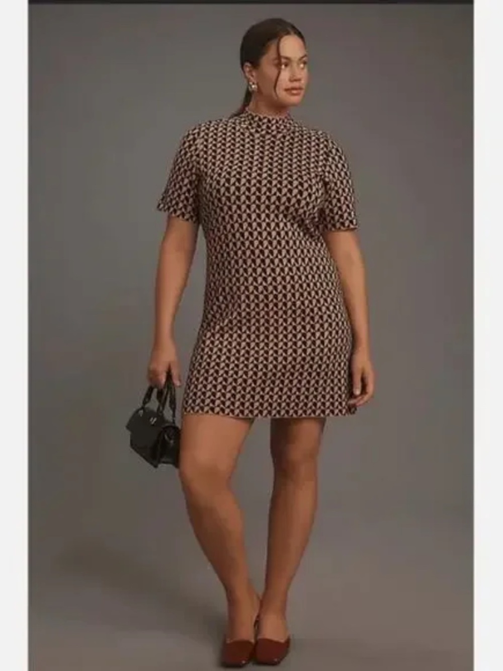 Anthropologie The Nina Short-Sleeve Mock-Neck Mini Dress Size Medium Petite NEW - Picture 7 of 10